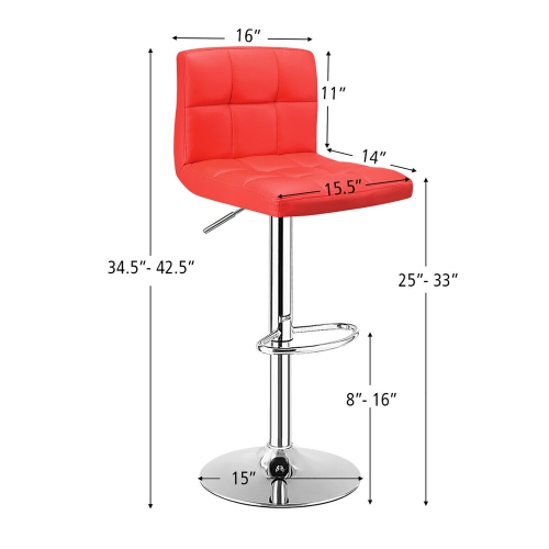 Costway Set of 2 Bar Stools Adjustable Swivel Kitchen Counter Bar Chair PU Leather Red