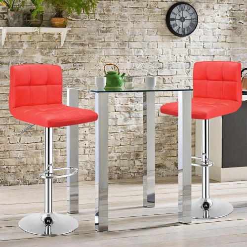 Costway Set of 2 Bar Stools Adjustable Swivel Kitchen Counter Bar Chair PU Leather Red