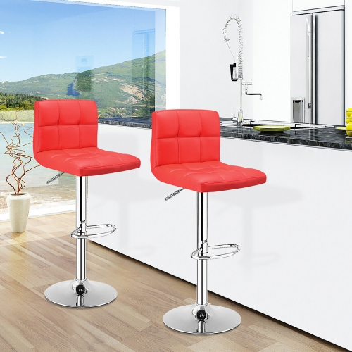 Costway Set of 2 Bar Stools Adjustable Swivel Kitchen Counter Bar Chair PU Leather Red