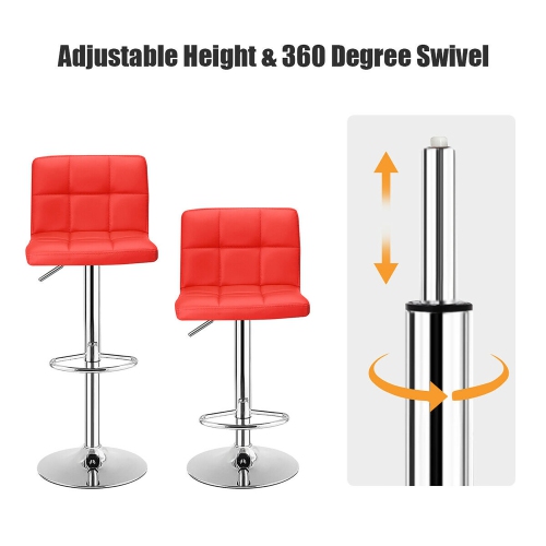 Costway Set of 2 Bar Stools Adjustable Swivel Kitchen Counter Bar Chair PU Leather Red