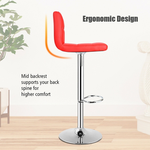 Costway Set of 2 Bar Stools Adjustable Swivel Kitchen Counter Bar Chair PU Leather Red