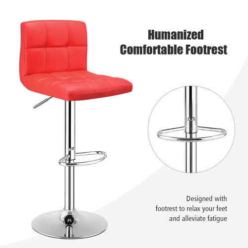 Costway Set of 2 Bar Stools Adjustable Swivel Kitchen Counter Bar Chair PU Leather Red