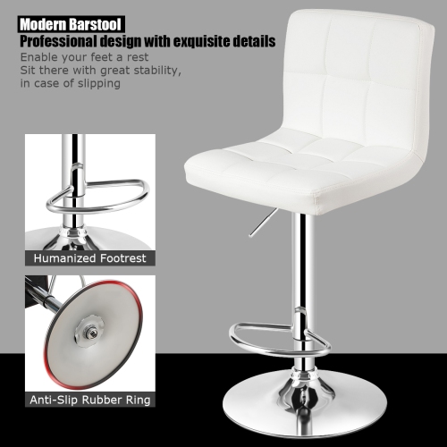 Costway Set of 2 Adjustable Bar Stools PU Leather Swivel Kitchen Counter Pub Chair White