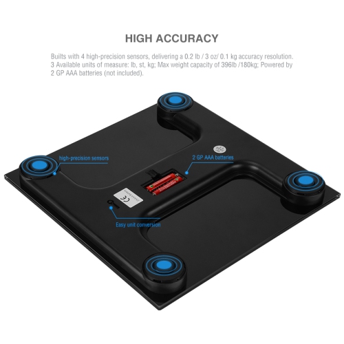 Bathroom Bath Scale, Digital Body Weight Glass Scale with Smart Step-on Technology and Temperature Display 396lb Capacity