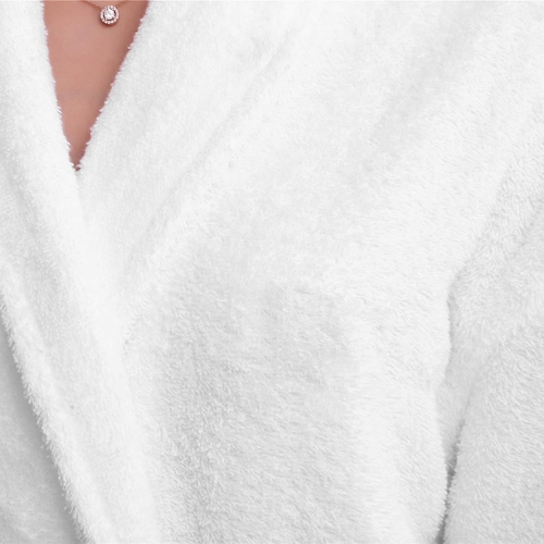 Full-Length Women Bathrobe, 100% Terry Cotton Sleepwear Soft Plush Long Robe Spa Kimono Robe, White, Medium