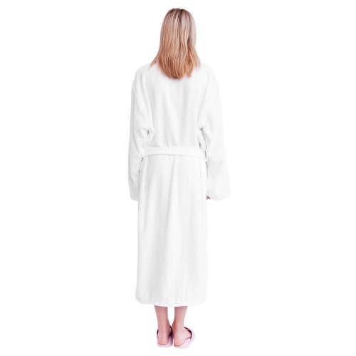 Full-Length Women Bathrobe, 100% Terry Cotton Sleepwear Soft Plush Long Robe Spa Kimono Robe, White, Large