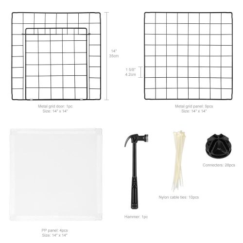 Parc pour chien à 14 panneaux, petite cage d'animaux portative d'intérieur en fil métallique Portes pour clôture pour petits animaux