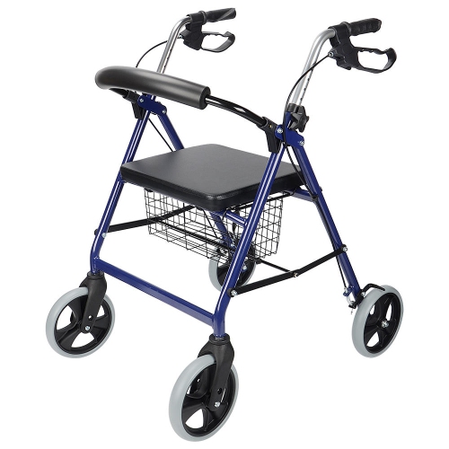 LIVINGbasics™ Four Wheel Walker Rollator with Fold Up Removable Back Support W/Soft Padded Seat