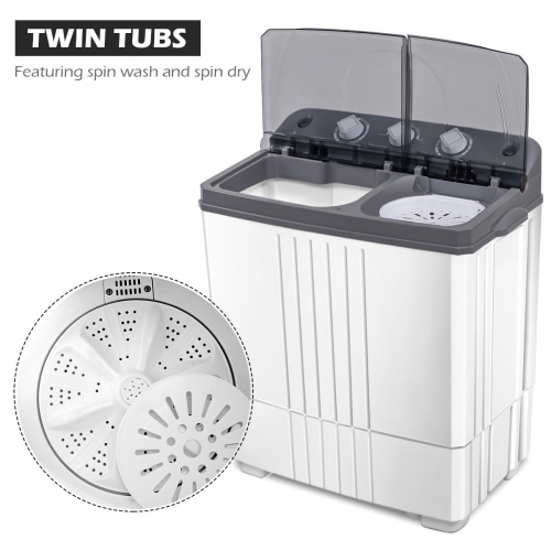 Costway Portable Mini 4.5KG Portable Mini Washing Machine - Compact Twin Tub - Gray and White