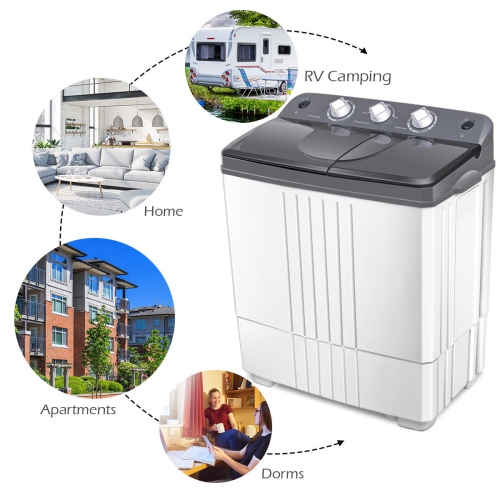 Costway Portable Mini 4.5KG Portable Mini Washing Machine - Compact Twin Tub - Gray and White