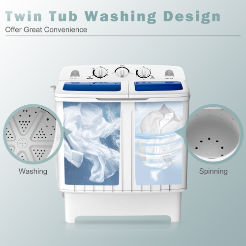 Goplus Portable Mini Compact Twin Tub Washing Machine Washer / Spin Dryer - 17.6lb Capacity