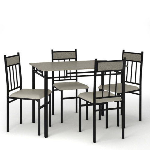 Costway 5 Piece Dining Set Faux Marble Top Table and 4 Padded Seat Chairs w/ Metal Legs