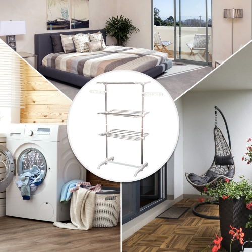 HOMCOM Foldable 3 Tier Clothes Drying Rack Stainless Steel