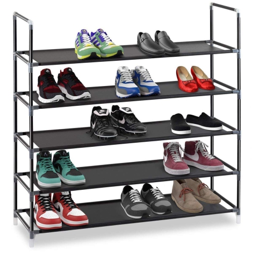 Halter 5 Tier Stackable Shoe Rack Storage Shelves Stainless Steel Frame Holds 25 Pairs of Shoes