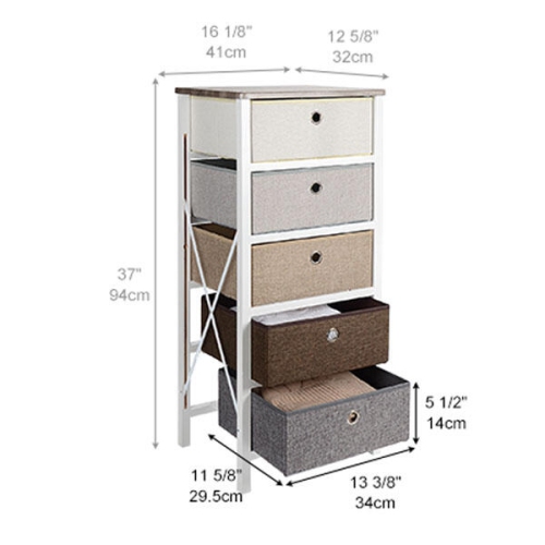 SortWise 5 Drawer Dresser MDF Nightstand End Table Durable Storage Organizer for Bedroom Dorm Room Apartment
