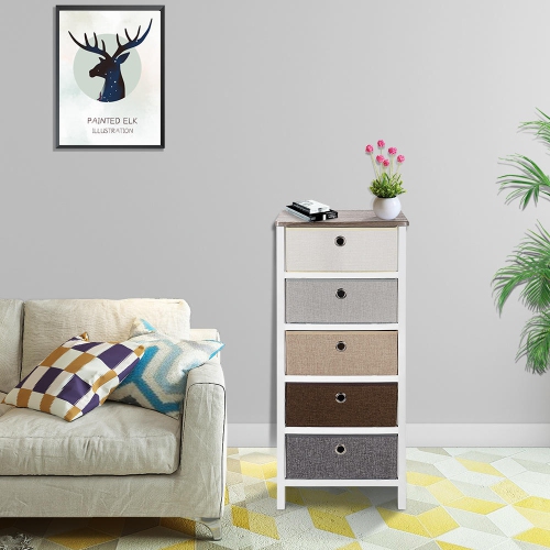 SortWise 5 Drawer Dresser MDF Nightstand End Table Durable Storage Organizer for Bedroom Dorm Room Apartment