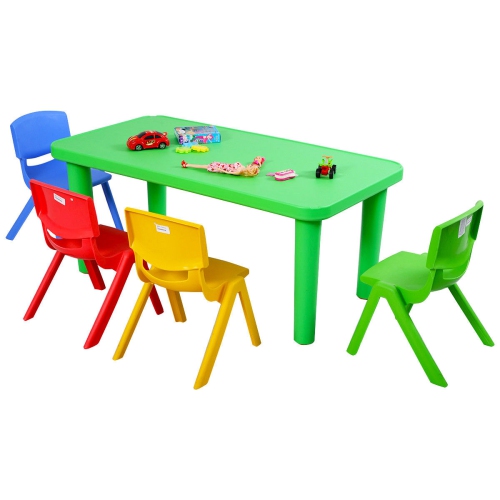 Kids Plastic Table and 4 Chairs Set Colorful Play School Home Fun Furniture
