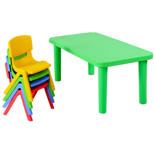 Kids Plastic Table and 4 Chairs Set Colorful Play School Home Fun Furniture
