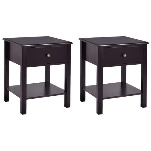 COSTWAY  2PCs Nightstand End Table Storage Display W/ Drawer Shelf Furniture