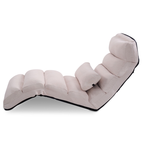 Costway Folding Lazy Sofa Chair Stylish Sofa Couch Beds Lounge Chair W/Pillow Beige New