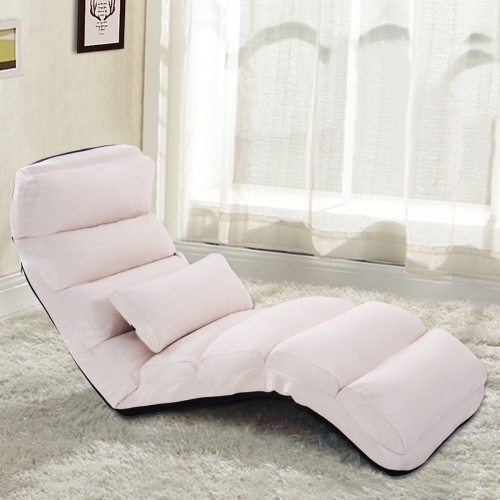 Costway Folding Lazy Sofa Chair Stylish Sofa Couch Beds Lounge Chair W/Pillow Beige New