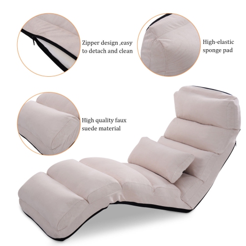 Costway Folding Lazy Sofa Chair Stylish Sofa Couch Beds Lounge Chair W/Pillow Beige New