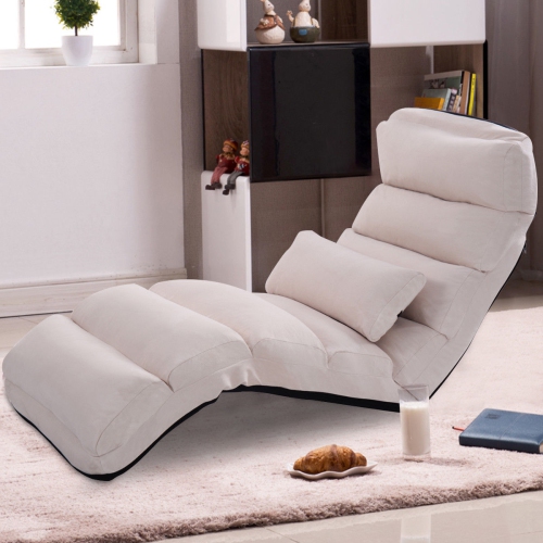 Costway Folding Lazy Sofa Chair Stylish Sofa Couch Beds Lounge Chair W/Pillow Beige New