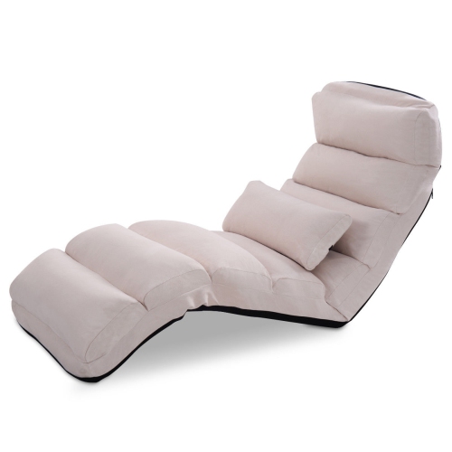 Costway Folding Lazy Sofa Chair Stylish Sofa Couch Beds Lounge Chair W/Pillow Beige New