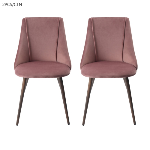 FURNITURER  Set Of 2 Velvet Dining Chairs Metal Frame Wooden Look Side Chair (Rose)