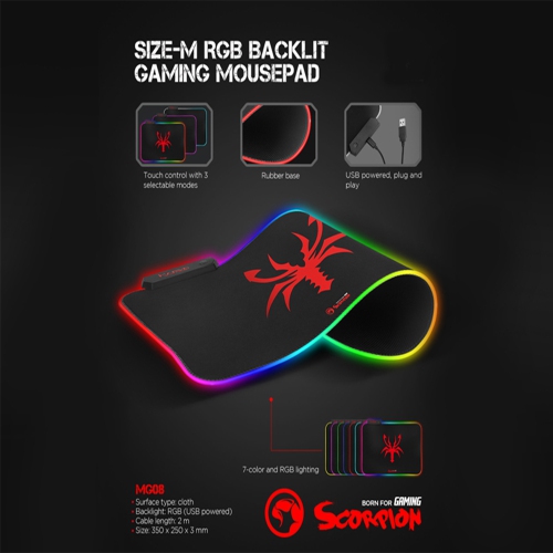 Marvo MG08 Size-M 350 x 250mm RGB Backlit Gaming Mouse Pad