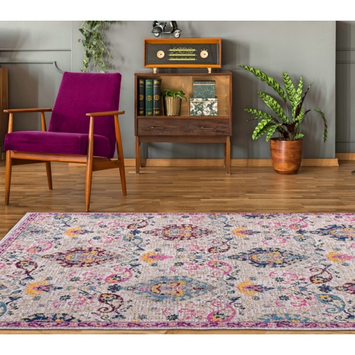 Katrina Beige Cream Traditional Indoor/Outdoor Area Rug 6'5" x 9'5"