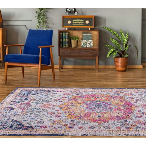 Orlando Blue Yellow Traditional Indoor/Outdoor Area Rug 5'2" x 7'5"