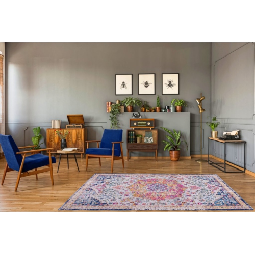 Orlando Blue Yellow Traditional Indoor/Outdoor Area Rug 5'2" x 7'5"