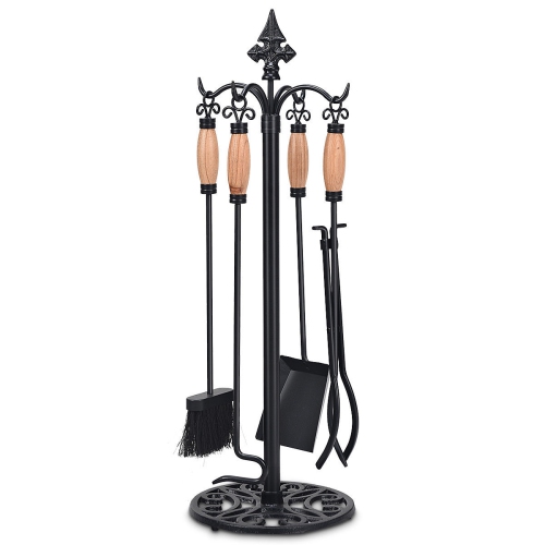 Costway 5 Pieces Iron Fireplace Tools Set Stand Hearth Accessories