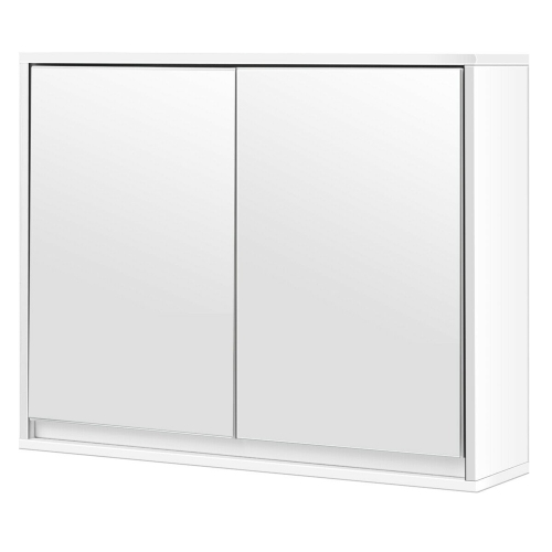 COSTWAY  Wall Mounted Mirrored Storage Cabinet Double Door Organizer Shelf Bathroom