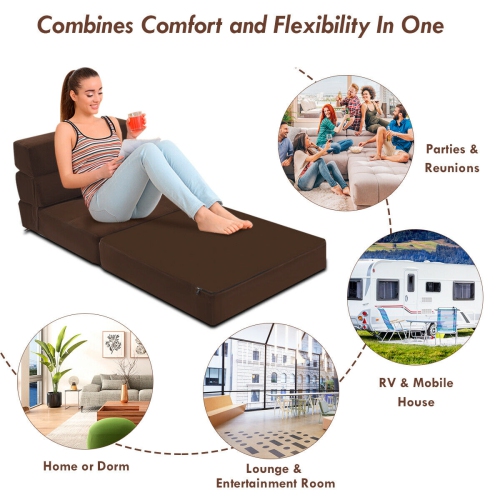 Costway Tri-Fold Fold Down Chair Flip Out Lounger Convertible Sleeper Bed Couch Dorm