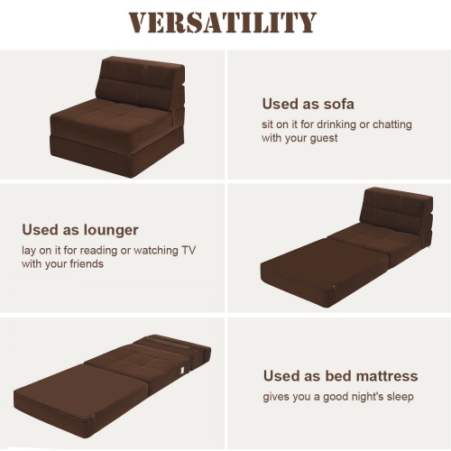 Costway Tri-Fold Fold Down Chair Flip Out Lounger Convertible Sleeper Bed Couch Dorm