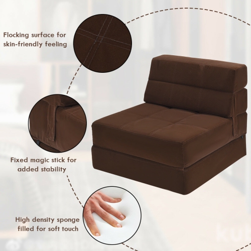 Costway Tri-Fold Fold Down Chair Flip Out Lounger Convertible Sleeper Bed Couch Dorm
