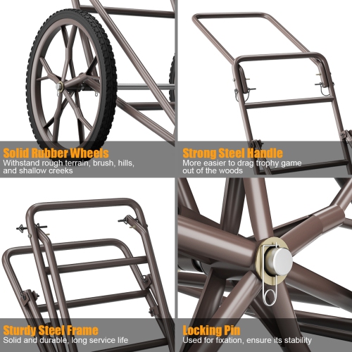 Costway Deer Cart Game Hauler Utility Gear Dolly Cart Hunting Accessories 500 LB