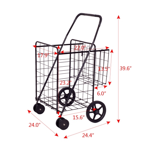 Folding Shopping Cart Jumbo Basket Grocery Laundry Travel w/ Swivel Wheels