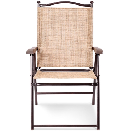 Costway Set of 2 Folding Sling Back Chair Camping Patio Deck Garden Beach Yellow