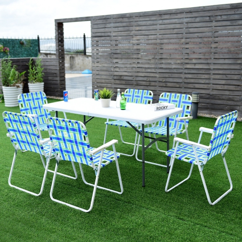 Costway 6pcs Folding Beach Chair Camping Lawn Webbing Chair Lightweight 1 Position