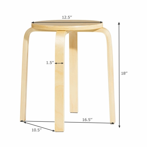 Costway Set of 4 18" Stacking Stool Round Dining Chair Backless Wood Home Decor