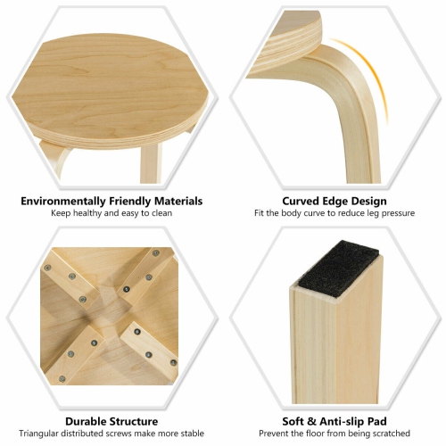 Costway Set of 4 18" Stacking Stool Round Dining Chair Backless Wood Home Decor