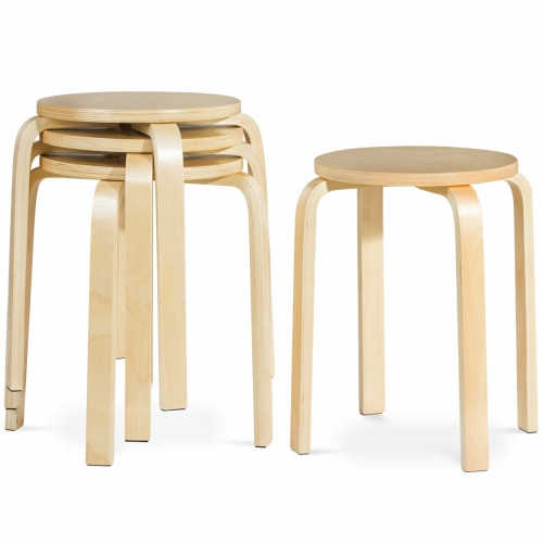 Costway Set of 4 18" Stacking Stool Round Dining Chair Backless Wood Home Decor