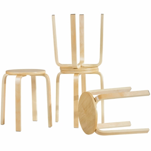 Costway Set of 4 18" Stacking Stool Round Dining Chair Backless Wood Home Decor