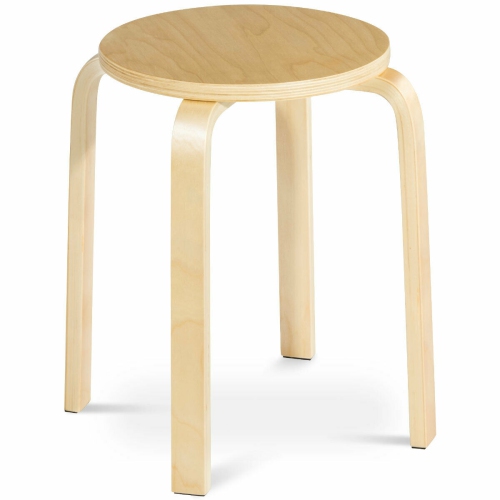 Costway Set of 4 18" Stacking Stool Round Dining Chair Backless Wood Home Decor
