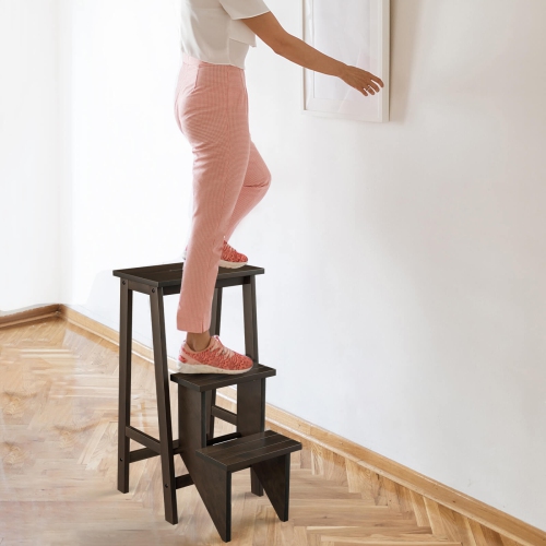 Costway 3 Tier Step Stool 3 in 1 Folding Ladder Bench Storage Shelf Multi-function Coffe