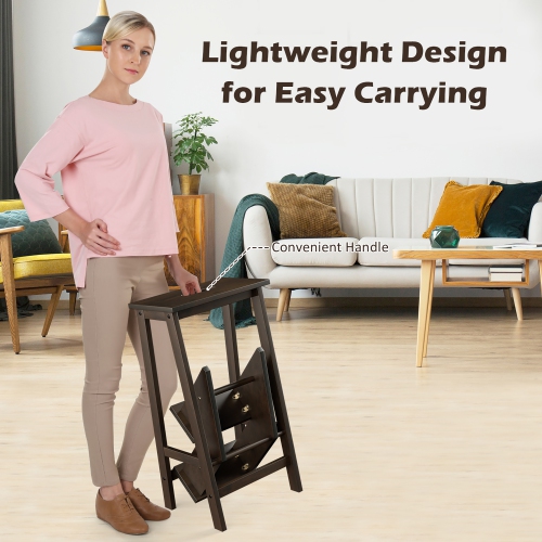 Costway 3 Tier Step Stool 3 in 1 Folding Ladder Bench Storage Shelf Multi-function Coffe