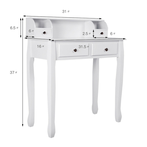 Costway Writing Desk Mission White Home Office Computer Desk 4 Drawer White